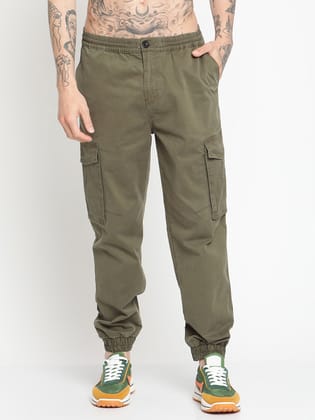 Punk Men Olive Regular Fit Joggers-36 / Olive