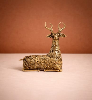 Handcrafted Bhareva Brass Tribal Deer Large Showpiece