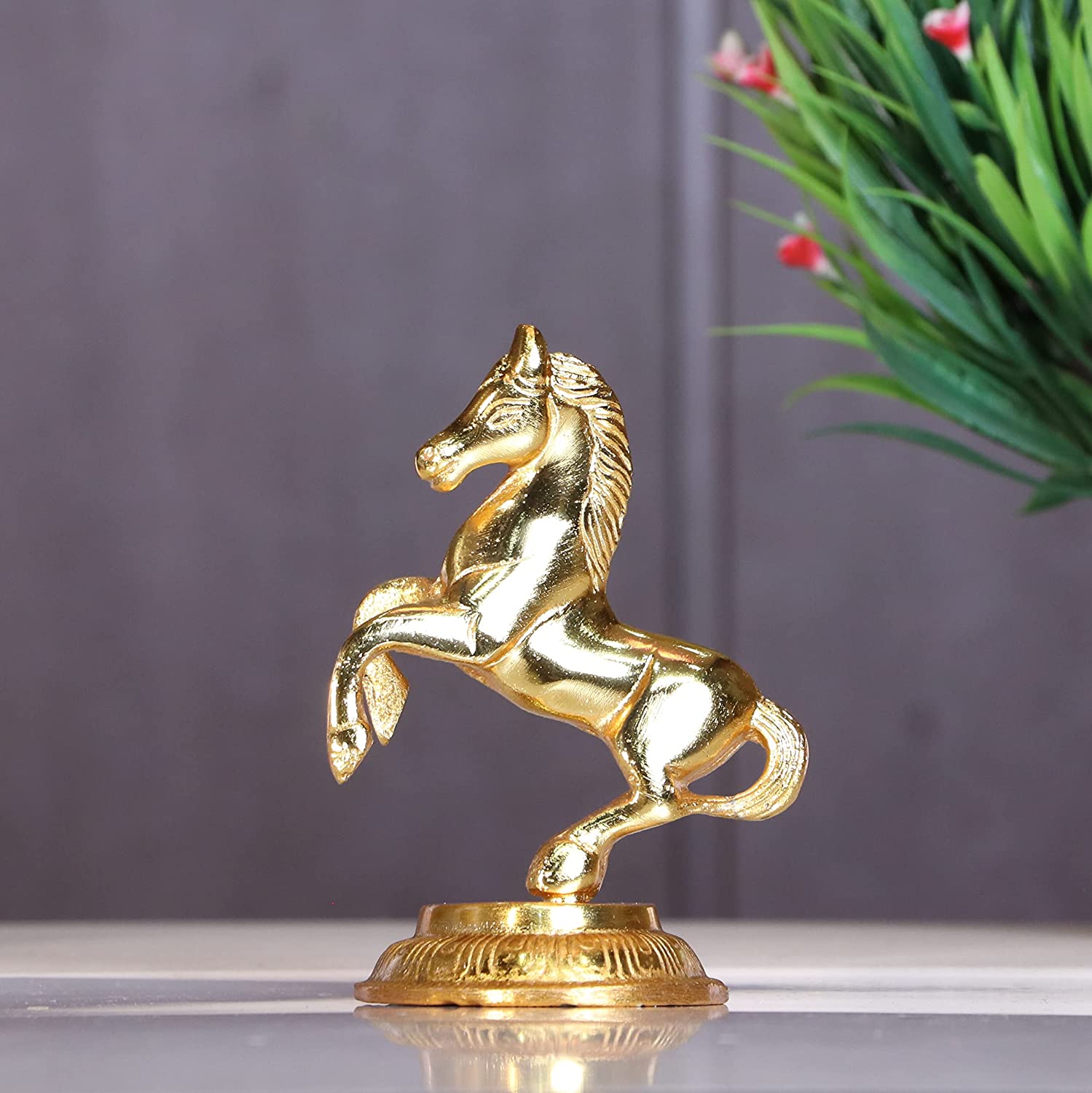 DreamKraft Golden Finish Jumping Horse Metal Statue ( 8.5x6.5x12 cm, Gold)
