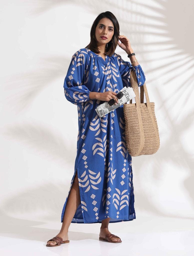 trueBrowns Blue Cotton Print Dress - Blue  (3XL)