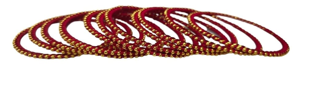 Red and Gold Silk Thread Bangles Set of 8 for Women and Girls