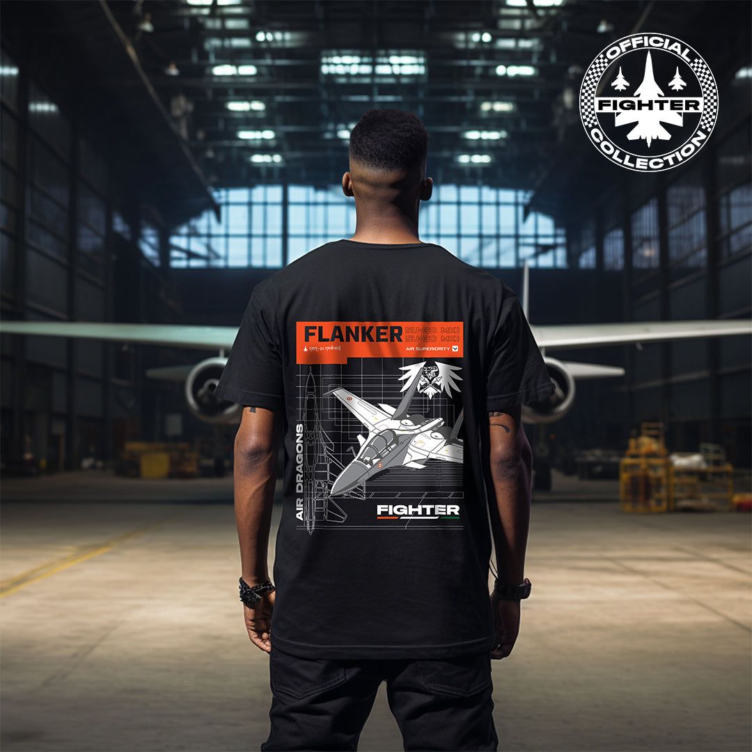 Black & Beige Flanker Blueprint Fighter Oversized T-Shirt-S