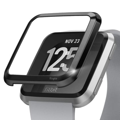 Bezel Styling Designed for Fitbit Versa - [Stainless Steel]-Glossy Black (FW-V-03)