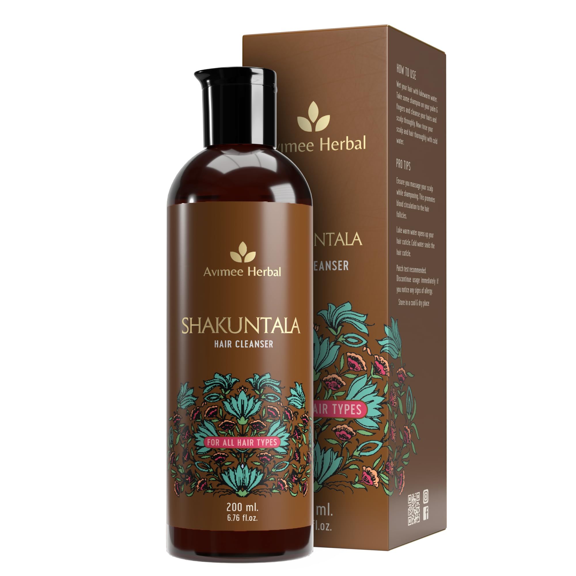 Avimee Herbal Shakuntala Hair Cleanser Shampoo For Daily Use| With Aloe, Apple Cider, Rice & Keratin Protein | For Silky Hair | Sulphate & Paraben Free Shakuntala Shampoo For Men & Women | 200 ml Avimee Herbal Shakuntala Hair Cleanser Shampoo For Daily U