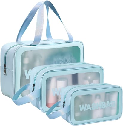 Makeup & Toiletry Bags for Cosmetics, Brushes, Accessories Set of 3 - (Blue)