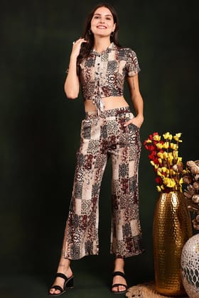 Brown Color Abstract Printed Viscose Rayon Co-ord Set-S