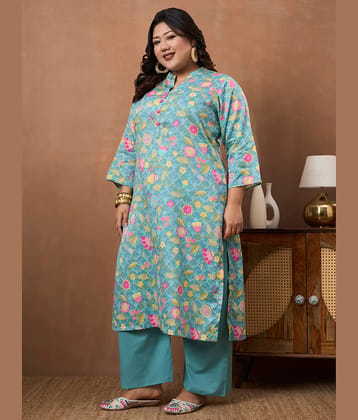 Tissu Women Cotton Printed Straight Kurti With Palazzo ( Sea Green )