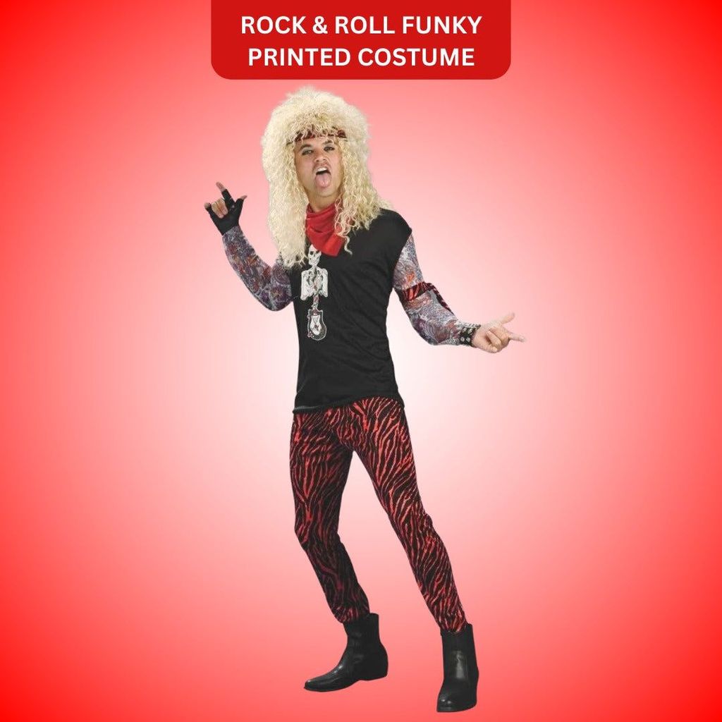 Rock & Roll Funky Printed Costume w/Pants, Red Bandana & Headband - Set of 6PC - Party and Festive Needs | Buy online on ZillyBuy