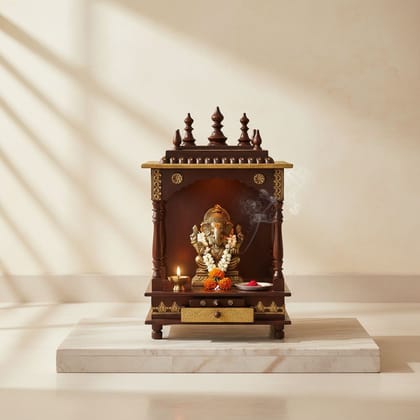 Indian Wood Beautiful Temple With Brass ,Wall Mandir