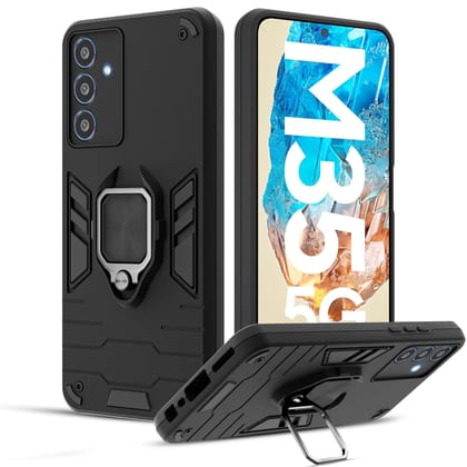 A rtistque Armor Bumper Back Case Cover for Samsung Galaxy M35 5G | Stylish Ring Holder & Inbuilt Stand | Shockproof TPU Protective Design | 360 Degree | Samsung M35 5G Back Cover - Black Samsung Galaxy M35 5G-(Armor Series)