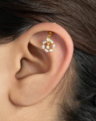 Circle with a drop - Helix Hanging - 14K Gold Plated-Screw attachment