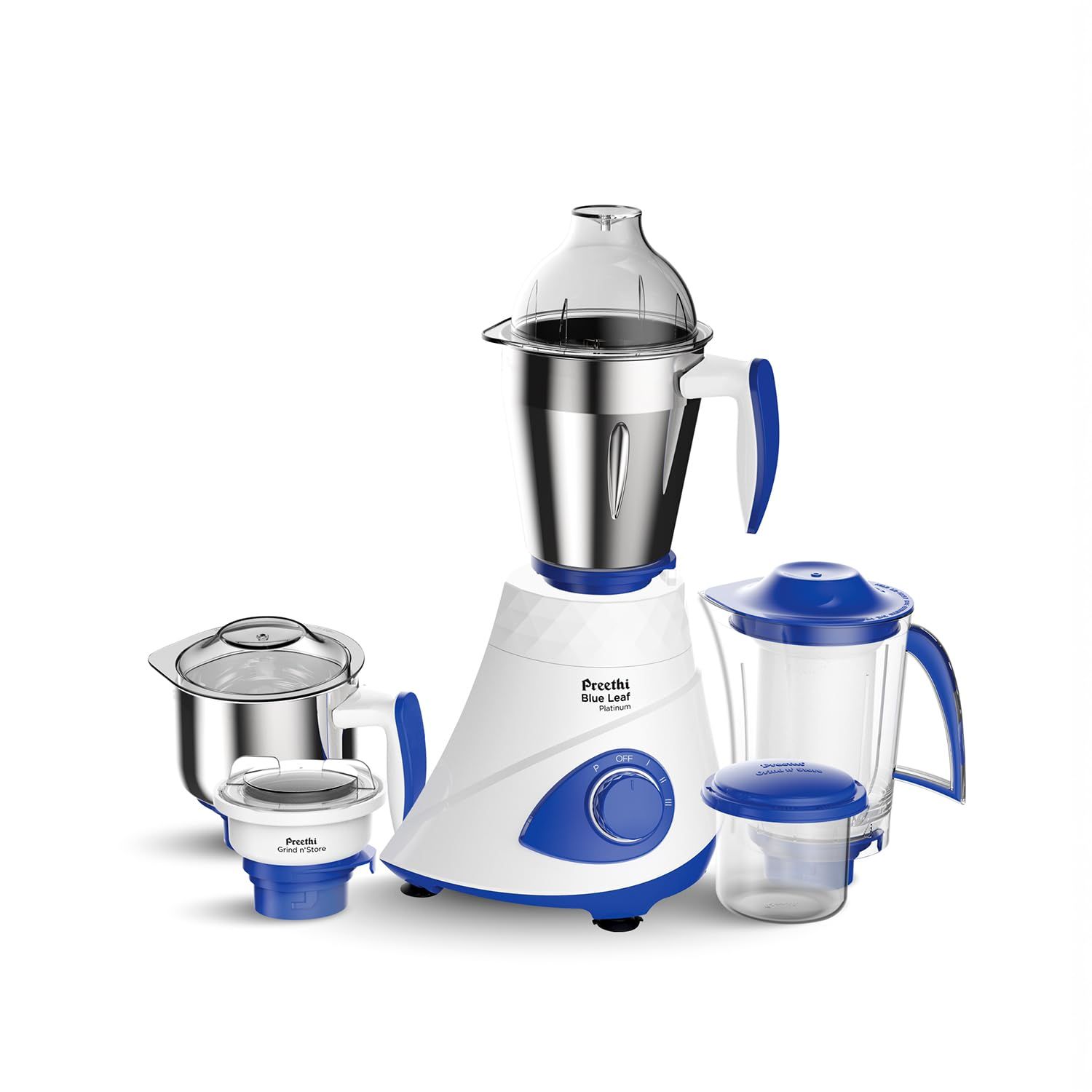 Preethi Blue Leaf Platinum 5.0 Mixer grinder | 15 Years of Trust, Now with upgraded design | 750 watt, 4 jars incl Super Extractor & Grind 'N' Store jar | Lifelong Free Service Preethi Blue Leaf Platinum 5.0 Mixer grinder | 15 Years of Trust, Now with up