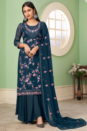 Blue Embroidered Georgette Suit