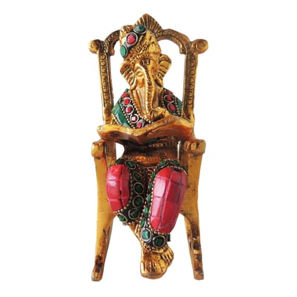 Aluminium Showpiece Chair Ganesh Ji Statue (ASMAS402 G)