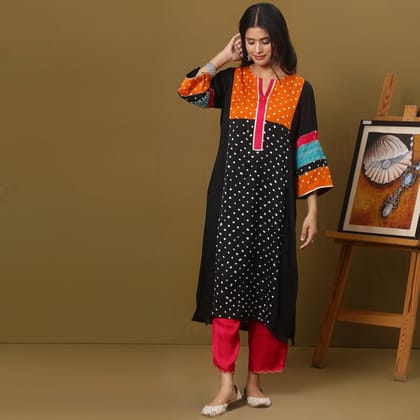 Color block bandhani kurta set-XS