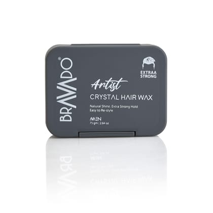 BRAVADO Artist Crystal Extraa Strong Hold Hair Wax for Men ? Easy to restyle, Ultimate Hold & Natural Shine | Hair Cream, Extra Strong Hold Wax, Hair Styling Wax, Hair Clay, Hair Gel | All Hair| 75g