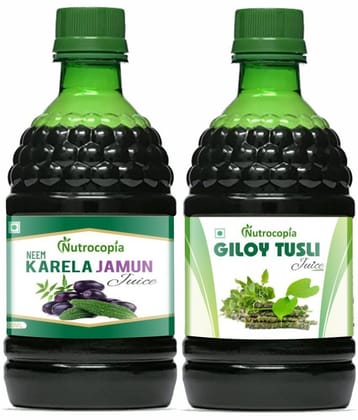 NUTROCOPIA Neem Karela Jamun & Giloy Tulsi Juice For Diabetic Care Pack of 2 of 400 ML(800 ML)