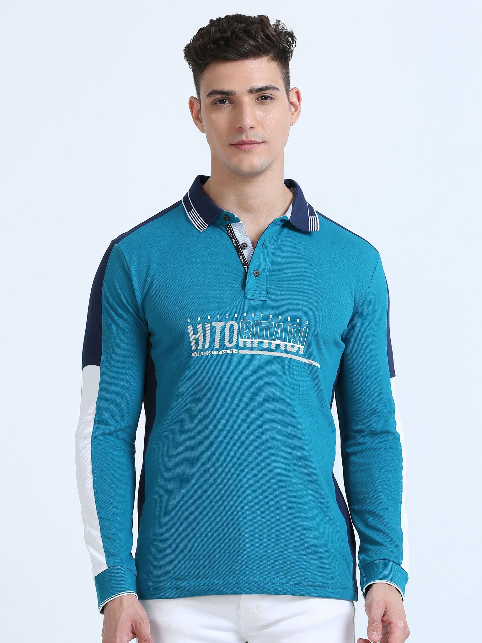 Classic Polo Men's Polo Neck Cotton Blue Slim Fit Printed T-Shirt | VERNO-324 A SF P