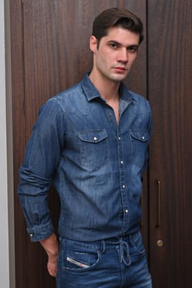 Gerald - Contrast Denim Shirt - Navy-XL-44 / NAVY