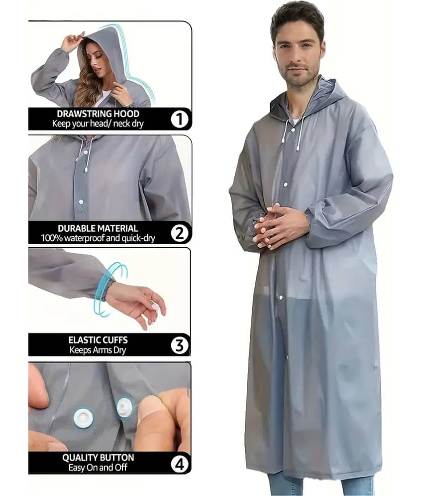 Infispace Waterproof Nylon Long Raincoat - Grey