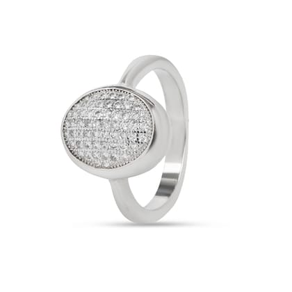 Oval Pave Diamond Look Ring for Women | Silver Tone Cluster Ring with Micro CZ Stones | Party & Daily Wear