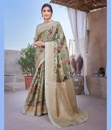 Yashika Art Silk Printed Saree With Unstitched Blouse Piece ( Grey )