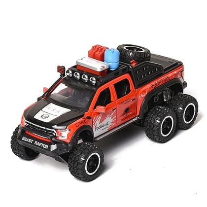 Braintastic Ford Raptor F150|Pull Back Diecast Car| Spray Metal Model Pickup Car| Openable Doors, Sound and Light|1:24 Scale Model Toy Car|Gift for Kids|Red