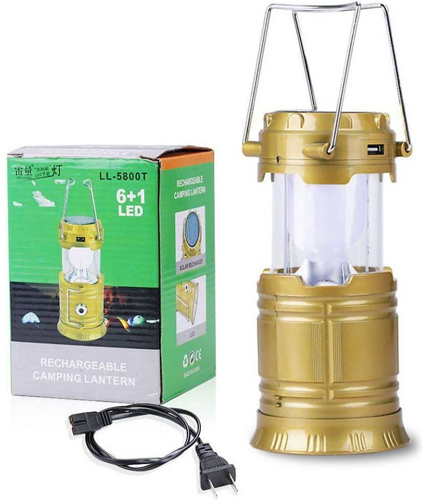 Rock Light 12W Emergency Light Solar Lantern .Torch ,Mobile Charging Golden - Pack of 1