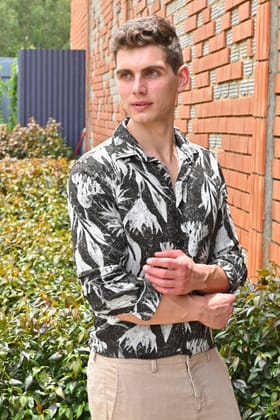 Harold - Viscose Printed Shirt - Charcoal-S-38 / CHARCOAL