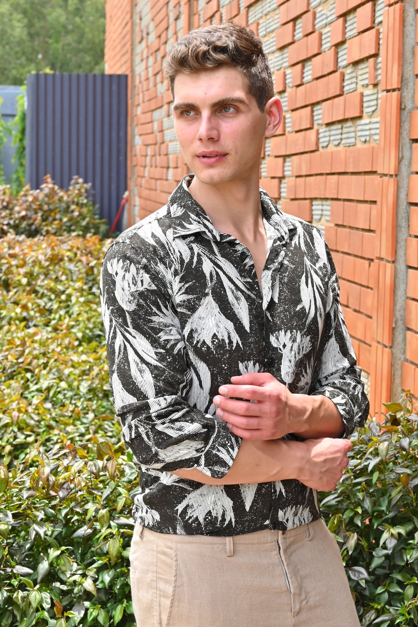 Harold - Viscose Printed Shirt - Charcoal-S-38 / CHARCOAL