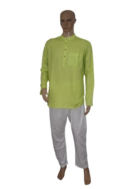 Cotton Parrot Green Full Sleeve Short Kurta 40 Size