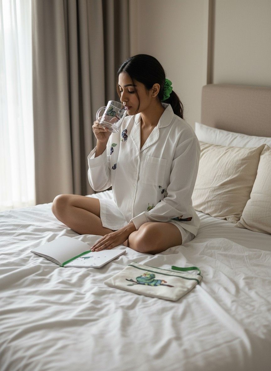 Ivvory Revere Collar Shorts Set (Caterpillar Print, Size XL) | Hand Embroidered Cotton Night Suit | Summer Loungewear