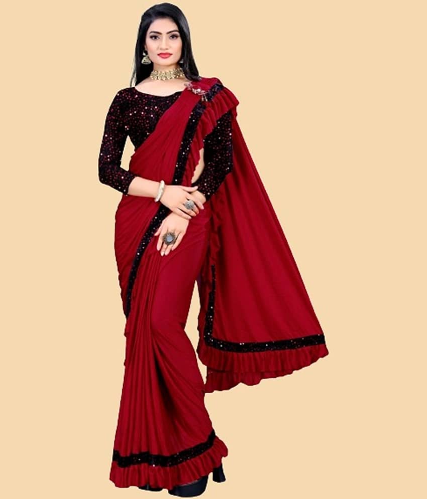 Apnisha Lycra Embellished Saree With Unstitched Blouse Piece ( Yellow )