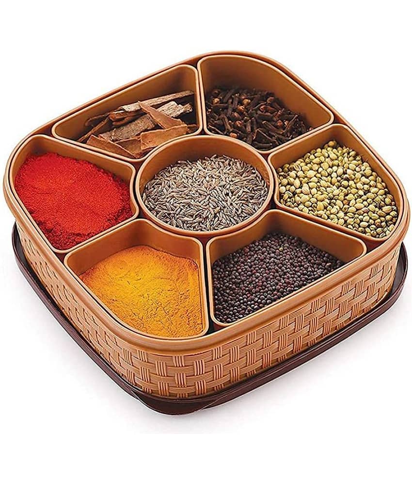 Tapixaa Square Masala Box Plastic Brown Spice Container ( Set of 1 )