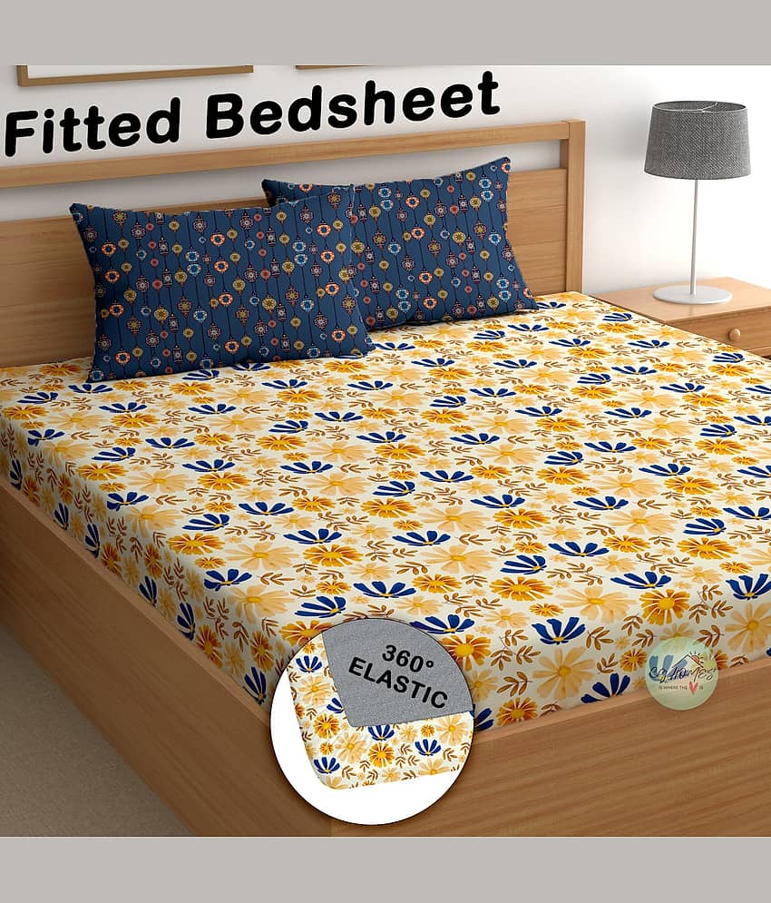 CG HOMES Cotton 1 Double Fitted Bedsheet with 2 Pillow Covers ( 230 cm x 225 cm ) , Yellow