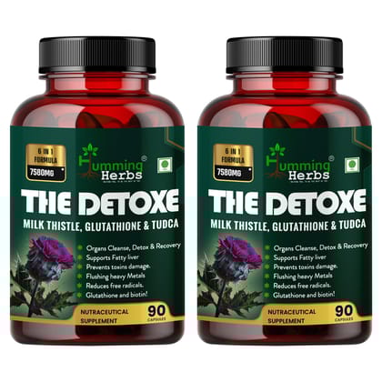 Humming Herbs Liver Detox Supplement 1000mg | Milk Thistle and glutathione Extract | Support Liver Cleanse & Digestion, 90 Capsules - Pack of 2