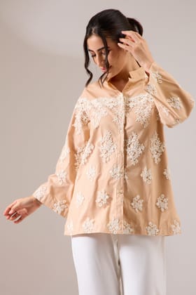 ORNATE Beige lace poplin shirt-Ornate Beige / Poplin / XXS