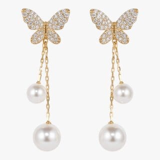 Butterfly Earrings with Pearl Drop Korean Design