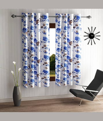 Home Sizzler Set of 2 Long Door Semi-Transparent Eyelet Polyester Blue Curtains ( 274 x 116 cm )