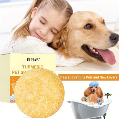 ELHAE Turmeric Pet Shampoo Soap � Natural Anti-Bacterial & Anti-Fungal Dog & Cat Shampoo Bar for Healthy Skin & Coat � Gentle Cleansing & Moisturizing Formula