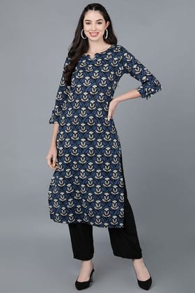 Navy Blue Cotton Blend Straight Kurta VCK8576