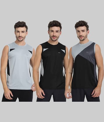 FTX Polyester Regular Fit Colorblock Sleeveless Men's Round T-Shirt - Grey ( Pack of 3 )