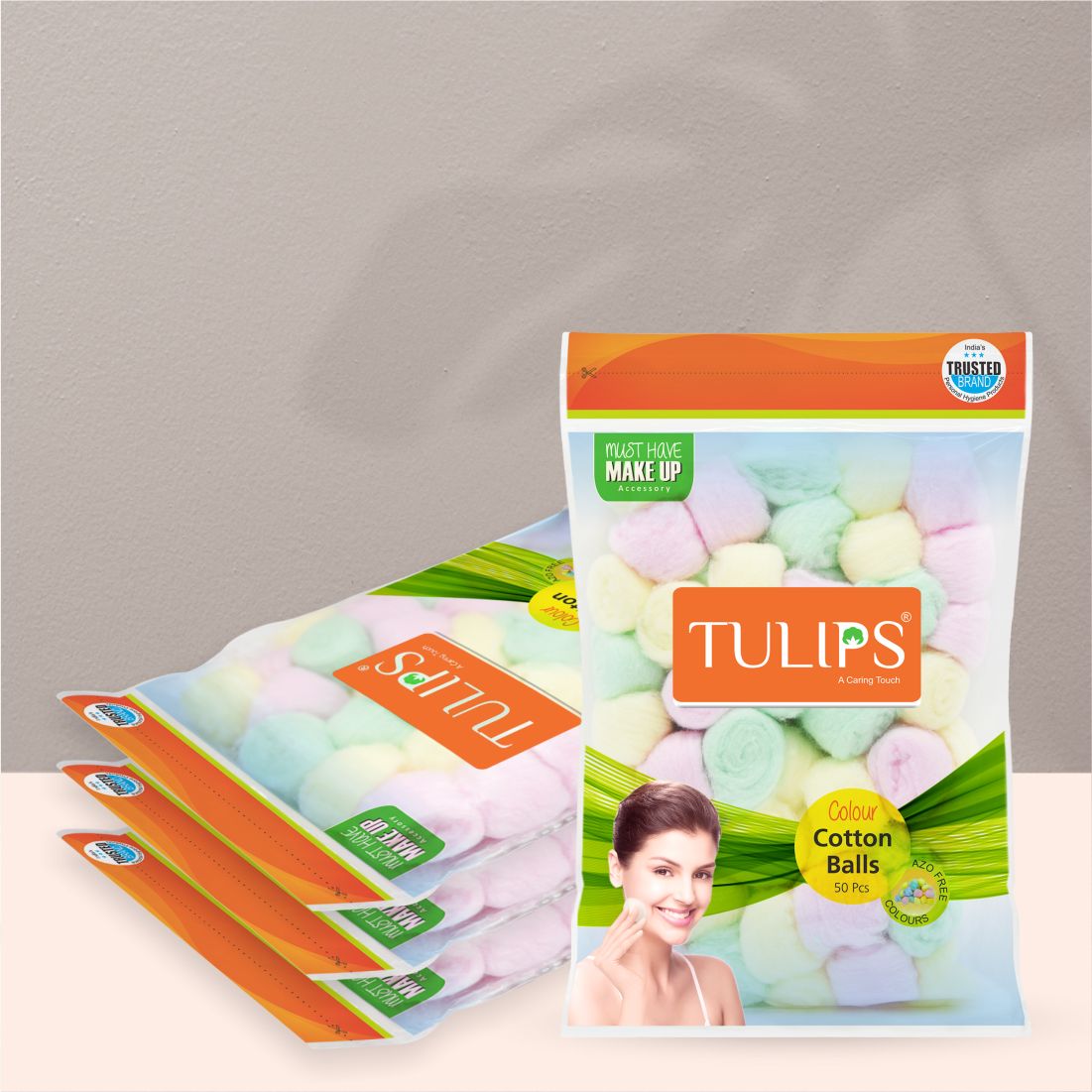 Tulips Nail Polish Remover, Colour Cotton Ball 50 Pcs in a Ziplock Bag (Pack of 4)