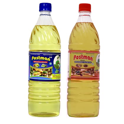 Postman Filtered Groundnut Oil 1 L & Refined Groundnut Oil 1 L | Combo Pack | Pure Peanut Oils