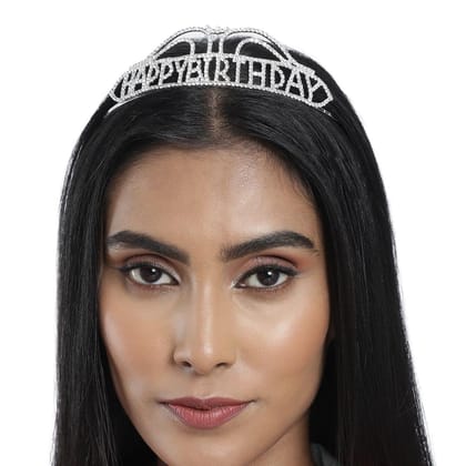 Women Silver-Toned Happy Birthday Tiara