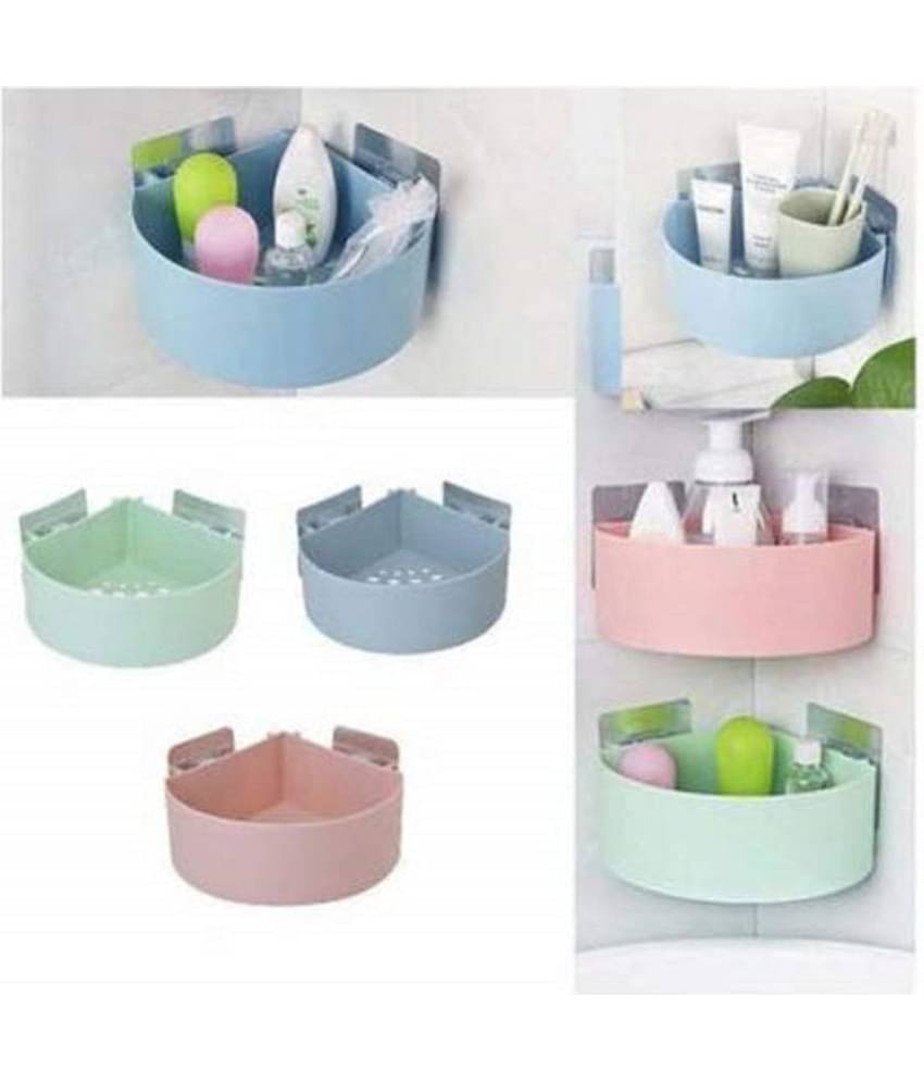 Corner Shelf Bathroom Kitchen Rack Pack of 3 Self Adhesive Shower Caddy Plastic Triangle Wall Mount Storage Basket (Multicolor-Pack of 3)