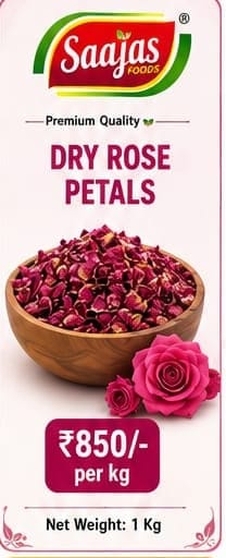 Saajas Foods Dry Rose Petals (1 Kg) | Culinary & Decorative Use | Floral Infusions & Garnishing