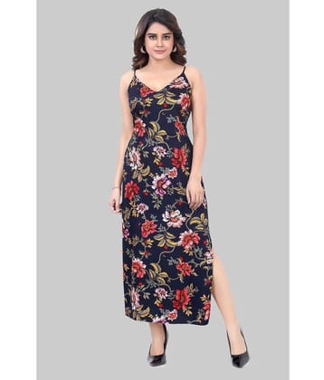 JVNINE Rayon Printed Midi Women's Side Slit Dress - Navy Blue ( Pack of 1 ) - None