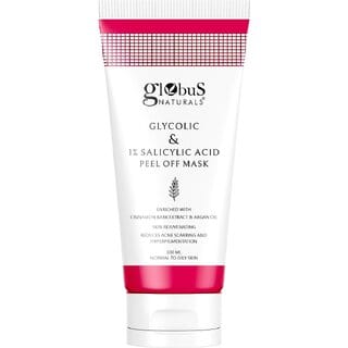 Globus Naturals Glycolic & 1% Salicylic Acid Anti Acne Peel Off Mask, For Oily & Acne Prone Skin, Natural & Ayurvedic Formula, Chemical Free, Cruelty Free, 100 gms