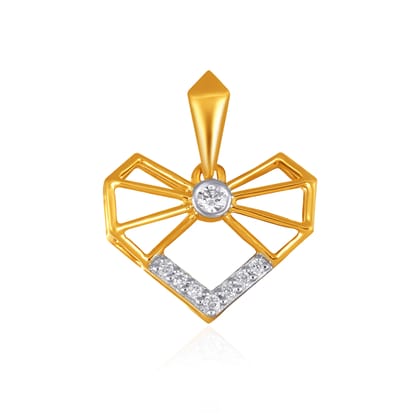 Senco Gold Sleek Geometric Heart Diamond Pendant (14K Yellow Gold /FG-SI /0.9 g /0.1 Ct)